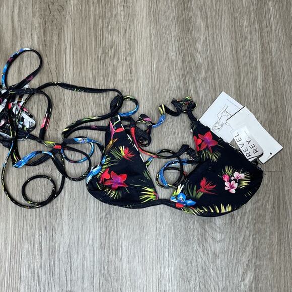 Revel Rey Women's Floral/Stripe Reversible Graphite Revel Bikini Swim Top sz M - Picture 2 of 6